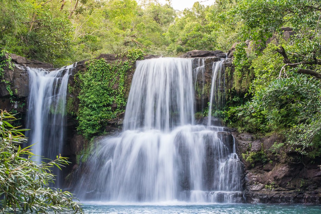 Clear freshwater pool at a jungle waterfall
