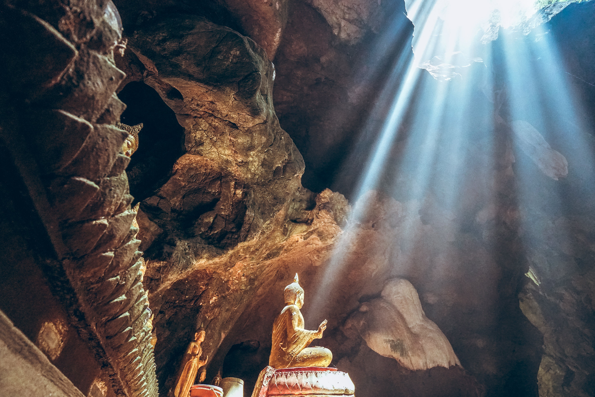 Sunlight shining into Khao Luang Cave in Phetchaburi